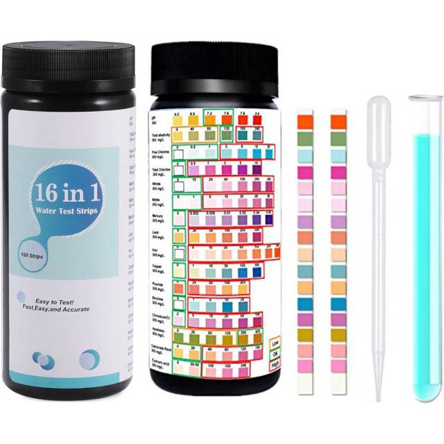 100pcs 16 In 1 Test Paper Water Test Tools Pool Drinking Water Tester Strips PH Meter Testing Paper Hardness PH Test Strips