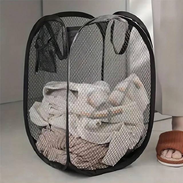 SHEIN New Collapsible Mesh Laundry Basket, Breathable Dirty Clothes Storage Bin, Toy & Miscellaneous Organizer, Solid Color Dress Pants Shoes Jeans Boots Sk