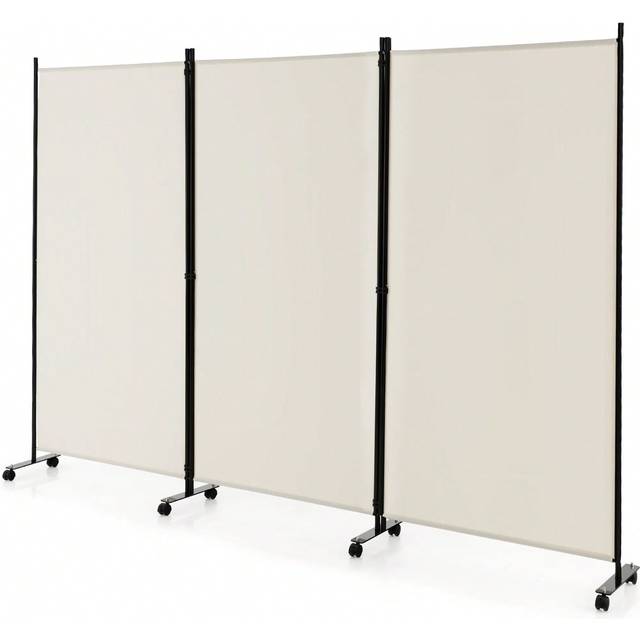 GymaxMore 3 Panel Room Divider On Wheels, 180cm Tall Rolling Privacy Screens, Portable Freestanding Fabric Screen Divider, Porch Shading Partition, Partition Wa