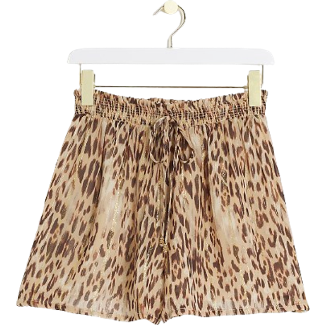River Island Pull On Leopard Short - Light Brown, Brown, Size 6, Women