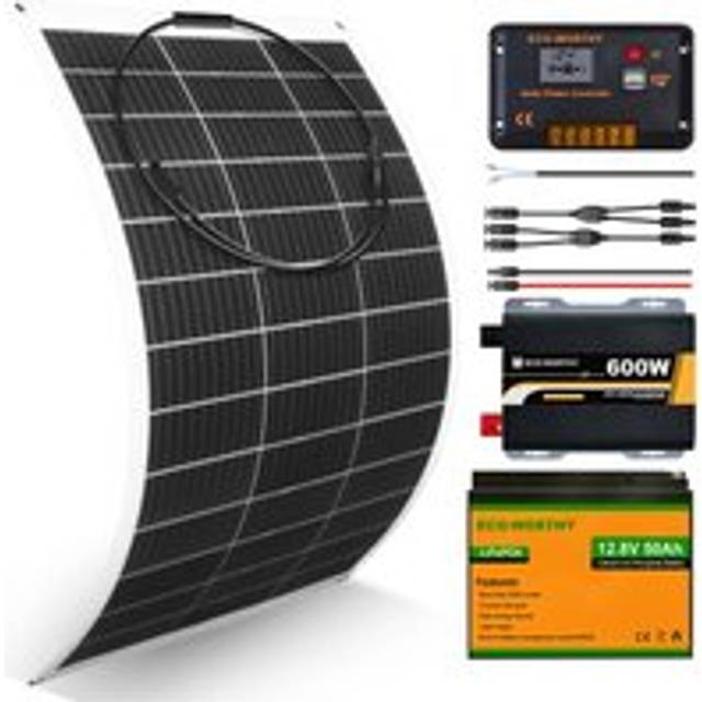 130W 12V Flexible Solar Panel Complete Kit: 130 Watt Solar Panel+ 50Ah Lithium Battery+ 30A lcd Display pwm Charge Controller for rv Boat Motorhome