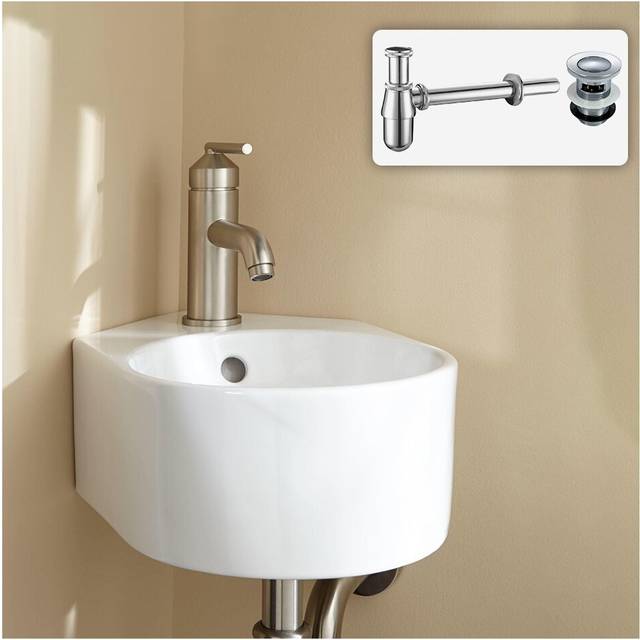 Palmer 310 x 435mm Wall Hung Corner Basin with Bottle Trap And Waste