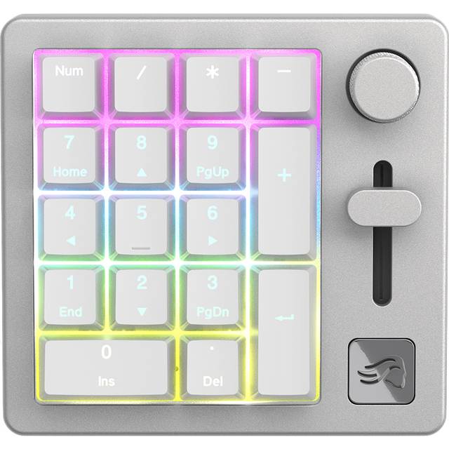 Glorious Gaming GMMK Macro Numpad – trådat/trådlöst (Bluetooth), aluminium, anpassningsbart, reglage och ratt, individuell RGB, linjära brytare, 18 ABS Doubleshot-tangenter – White Ice