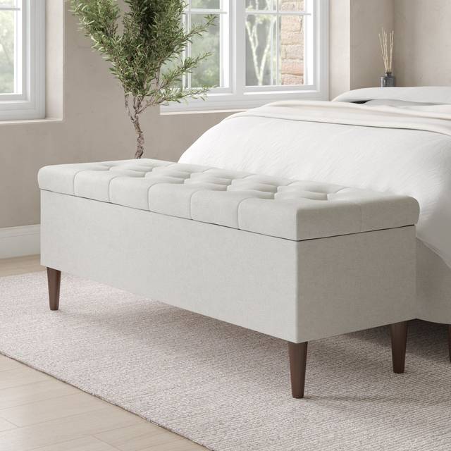Ottoman Storage Blanket Box in Cream Fabric - Amara