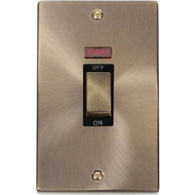 Click Deco 45A Ingot 2 Gang DP Switch with Neon Antique Brass Insert Black