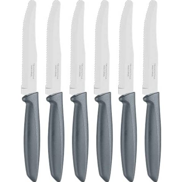 Tramontina Kitchen Knives Set of 6, Serrated Fruit Tomato Cooking Knife, Vegetable Chopper Peeler, Stainless Steel, Multipurpose, Rounded Tip, Grey,
