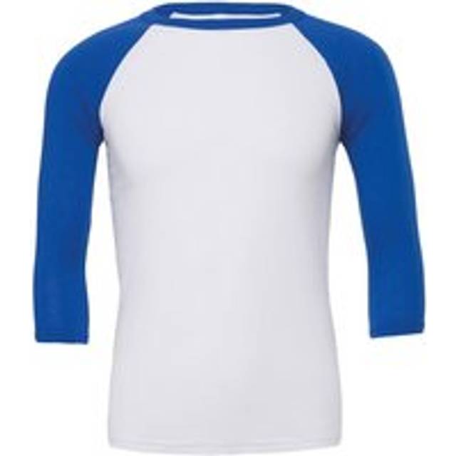 (M, White/True Royal) Bella + Canvas Unisex Adult Triblend 3/4 Sleeve Baseball T-Shirt