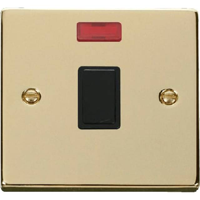 Click Deco 20A 1 Gang DP Switch with Neon Polished Brass Insert Black