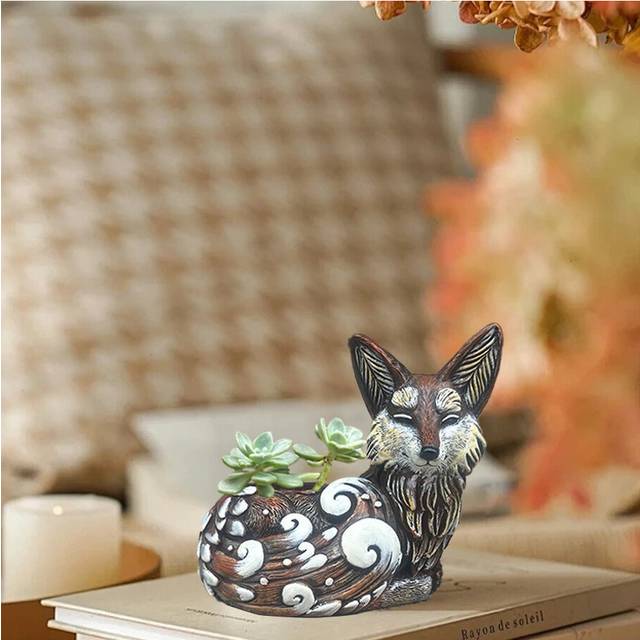 (Fox Pot D) Enchanting Fox Succulent Pot Beautifully Designed Resin Planter For Stylish Home And Garden