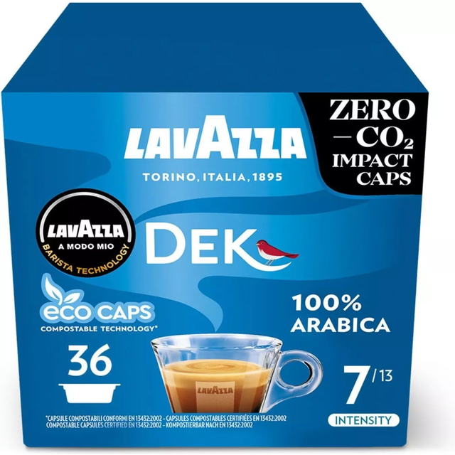 Lavazza, A Modo Mio Dek Cremoso Coffee Capsules, Decaffeinated Coffee Pods Espresso, 100% Arabica, Full and Balanced Taste, Intensity 7/10, Medium
