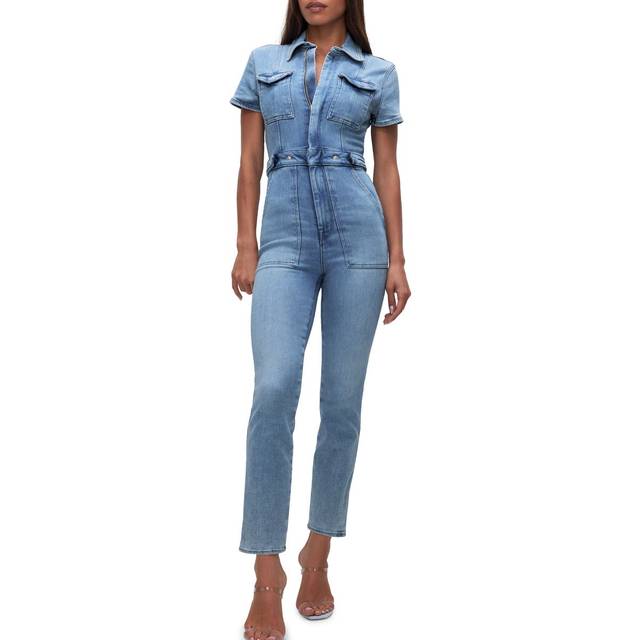 Good American Fit For Success Stretch-Denim Jumpsuit - XL - Blue