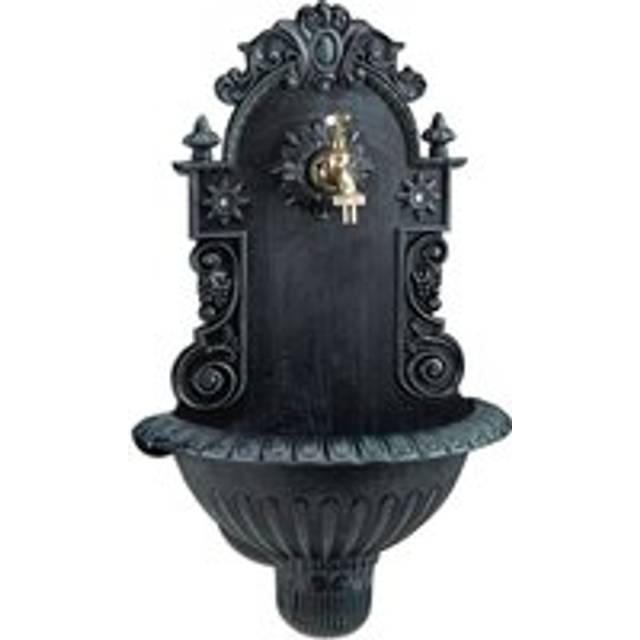 Relaxdays - Wall Water Fountain, Antique-Style, Nostalgia, Garden, Patio, Faucet, Hanging Basin, HxWxD: 62 x 38 x 20 cm, Green
