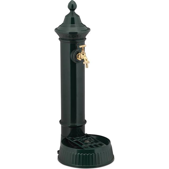 Free Standing Water Fountain, Antique-Style, Nostalgia, Garden, Patio, Faucet, Basin, HxWxD: 72 x 26 x 31 cm, Dark Green - Relaxdays