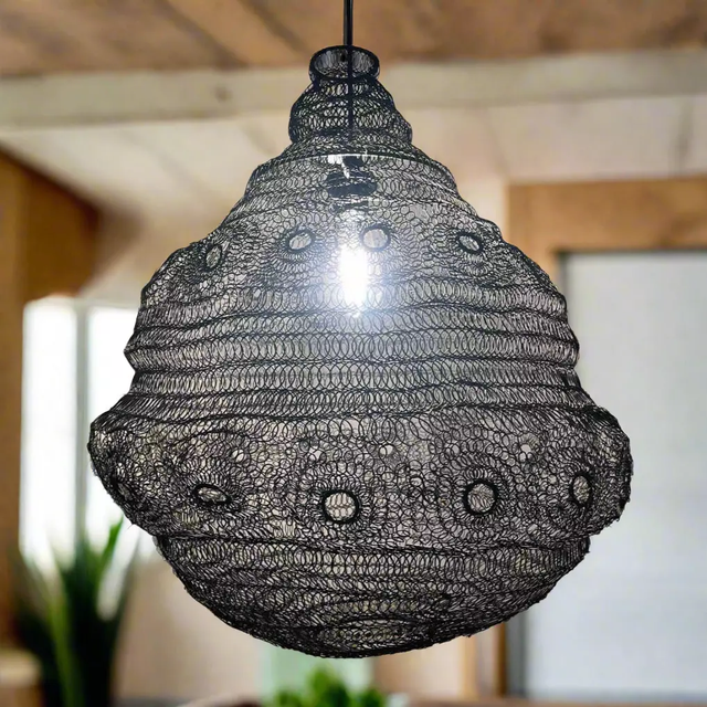 'Casablanca' Large Black Mesh Moroccan Metal Ceiling Pendant Light and Lamp Shade - One Size