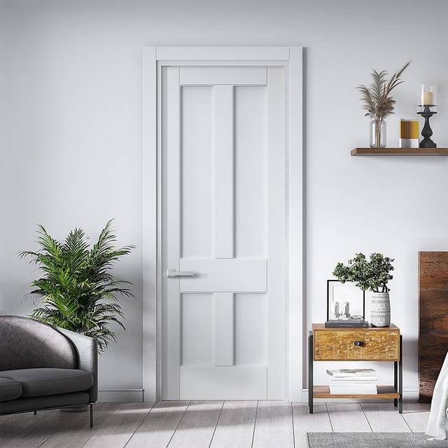 Jeld-Wen White Internal Primed Deco 4 Panel Door (121736) Size (Height x Width x Thickness): 1981x610x35mm (78&apos;&apos;x24&apos;&apos;)