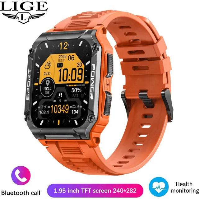 (orange) LIGE New Sports Smart Watch Men Travel Compass Bluetooth Call Bracelet