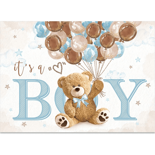 SHEIN 1pc Bear Background Cartoon Cute Brown Bear Take Balloons Shower Birthday Party Decoration Photography Background Banner Photo Booth Studio,Christmas