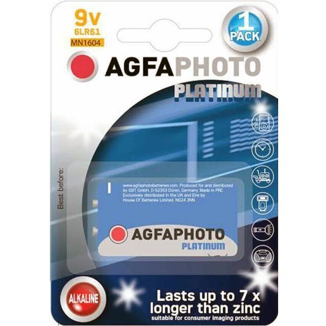 Agfa photo 9v platinum power alkaline batteries smoke alarm lr22 mn1604 6lr61 uk