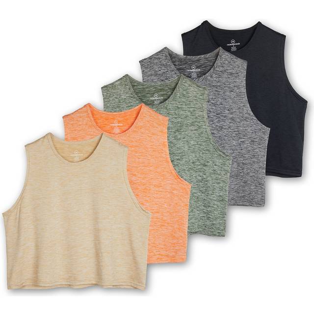 5 Pack: Womens Plus Size Summer Cute Crop Tank Top Shirt Trendy Dry Fit Ladies Tops Tees Athletic Yoga Workout Running Gym Active Cropped Exercise Wom