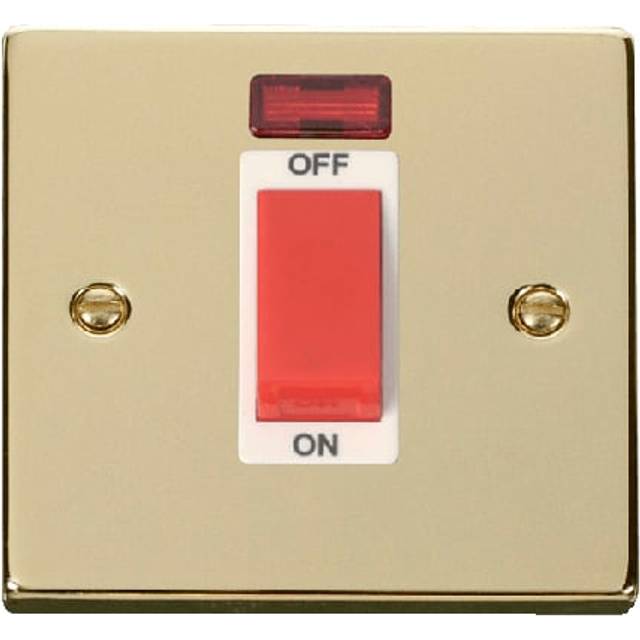 Click Deco 1 Gang 45A DP Switch with Neon Polished Brass Insert White