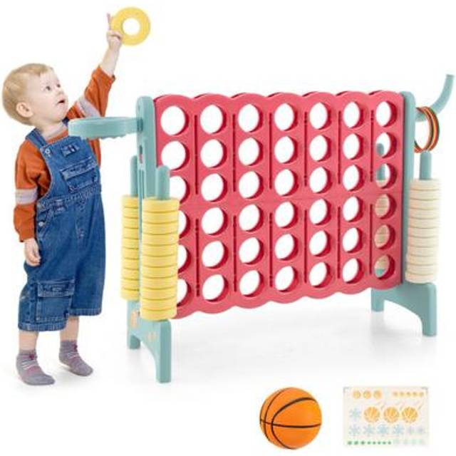 Upgraded 4-to-Score Game Set with Basketball Hoop and Toss Ring for Kids and Adults-Navy