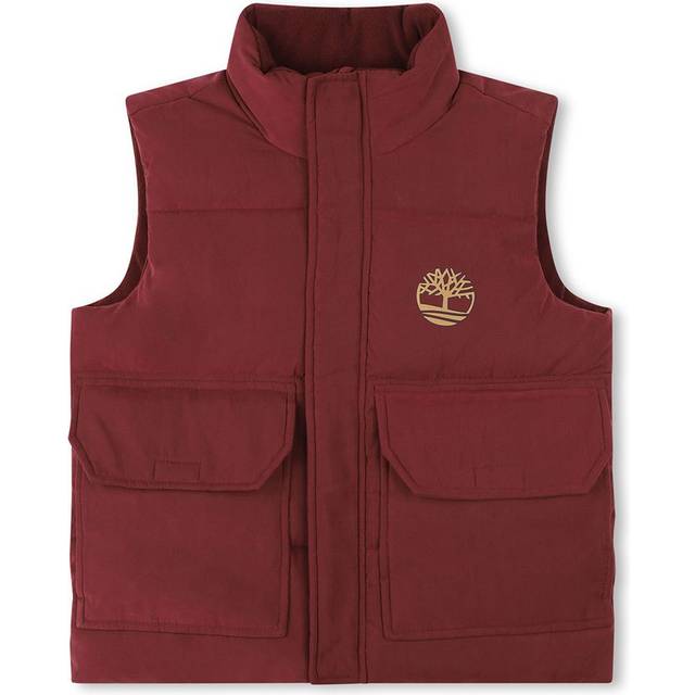 Timberland Kids' Logo Back Water Repellent Puffer Gilet, Crimson