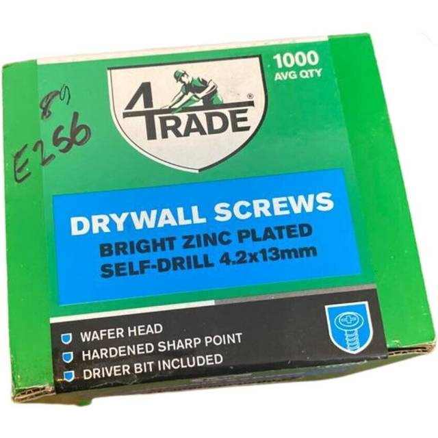 4Trade 13mm Drywall Screw Wafer Head Self Drill Bright Zinc Plated Qty 1000