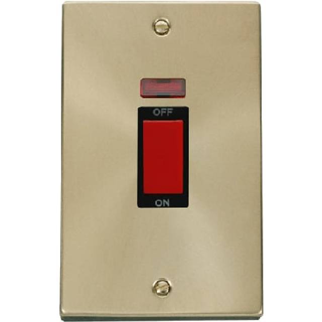 Click Deco 2 Gang 45A DP Switch with Neon Satin Brass Insert Black