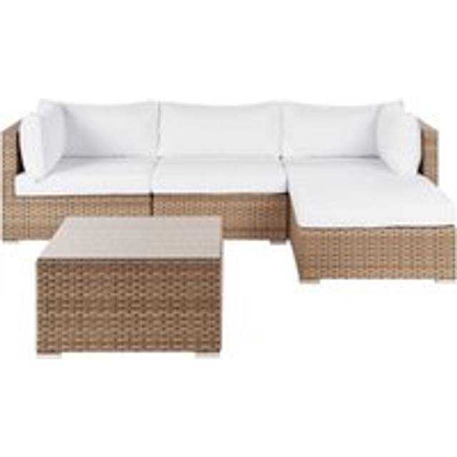 Beliani Garden Corner Sofa With Table 4 Seater Sano Left Hand Modular Pe Rattan Natural, Brown