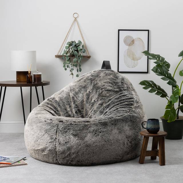 Casswell Cocoon Faux Fur Fluffy Bean Bag Chair - Grey (Large; Medium)