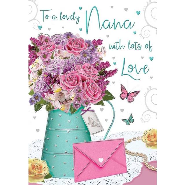 Card birthday to a lovely nana female - green foil quality flowers