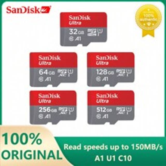 Sandisk Ultra Micro SD-kort 32GB 64GB 128GB 256GB A1 U3 MicroSD-kort TF-minneskort Max läshastighet 120MB/S - Röd (32G,64G,128G,256G)