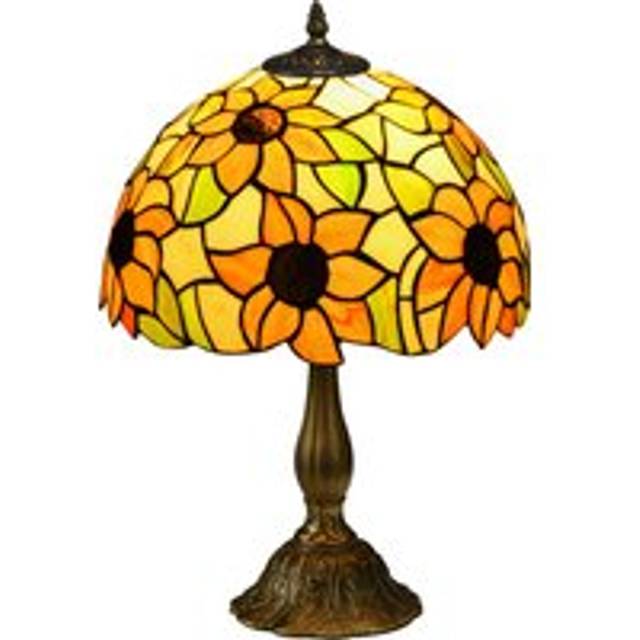 Homcom Stained Glass Table Lamp, Handmade Antique Bedside Lamp, Home, Nightstand, Decorative Night Light, Orange Sunflower