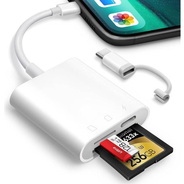 NÖRDIC USB-C, Lightning Kortläsare 2 Slot SD, MicroSD 1xUSB-C Laddning PD30W UHS-I