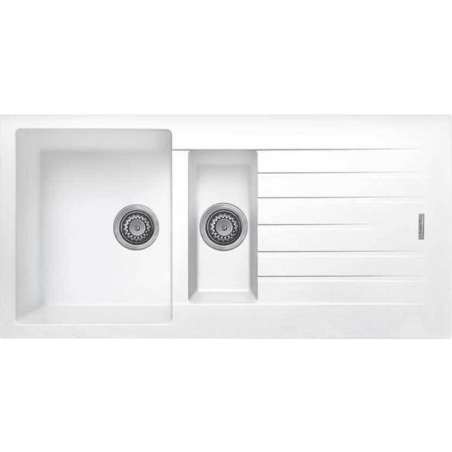 Cookology Arezzo Double Bowl Granite Composite Kitchen Sink - 1.5 Inset and Drainer - White