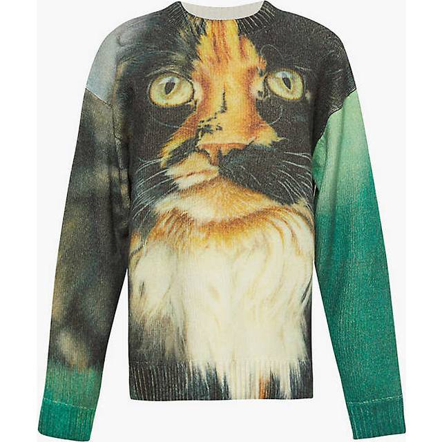 Jw Anderson Womens Emerald Intarsia Knit Embroidered Branding Wool-blend Jumper S - EMERALD