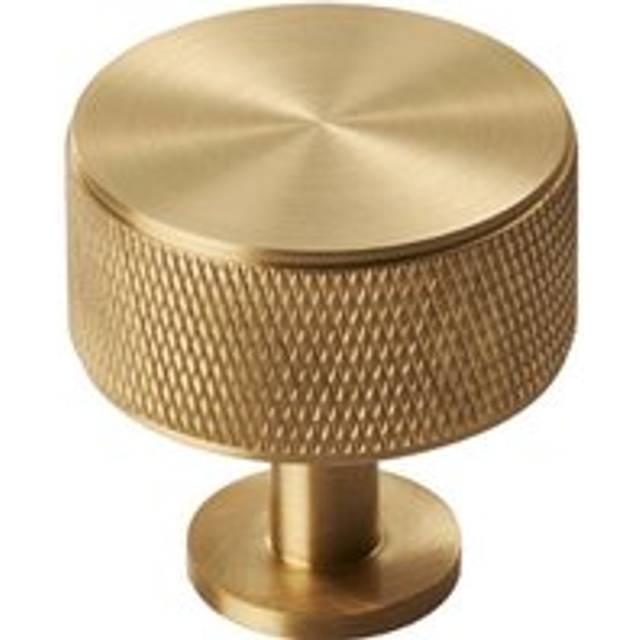 Knurled Radio Cupboard Door Knob - 35mm Diameter - Satin Brass Cabinet Handle - Metallics - One Size