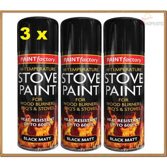 3 x high temp black stove coal spray aerosol paint wooden burners bbq 400ml