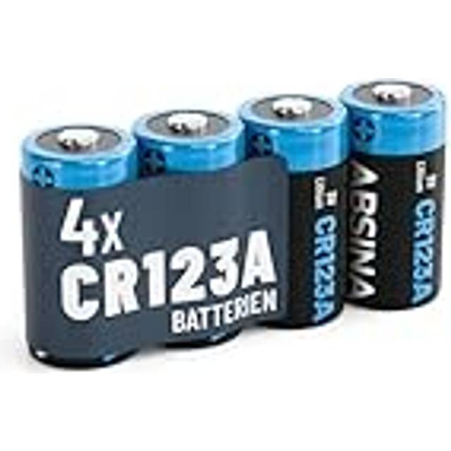 ABSINA 4X CR123A 3V litiumbatteri för kameror och mycket mer - CR123A läckagesäkert och långvarigt batteri - CR123A-batterier med 1 300 mAh - CR123-batterier, CR123A 3V, 123-batterier