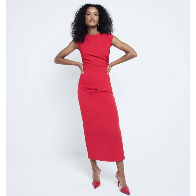 River Island Womens Red Ruched Side Tailored Midi Skirt - 10