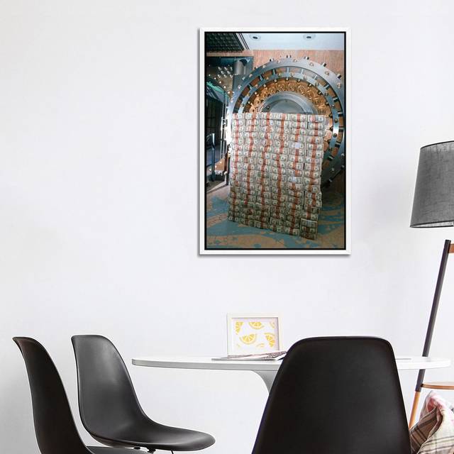 Money Stacked By Bank Vault I 6 Pcs - White Floater Framed (101.6 cm H x 66.04 cm W)