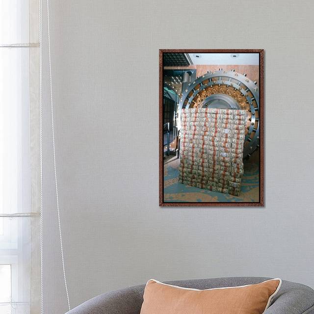 Money Stacked By Bank Vault I 6 Pcs - Classic Wood Floater Framed (66.04 cm H x 45.72 cm W)
