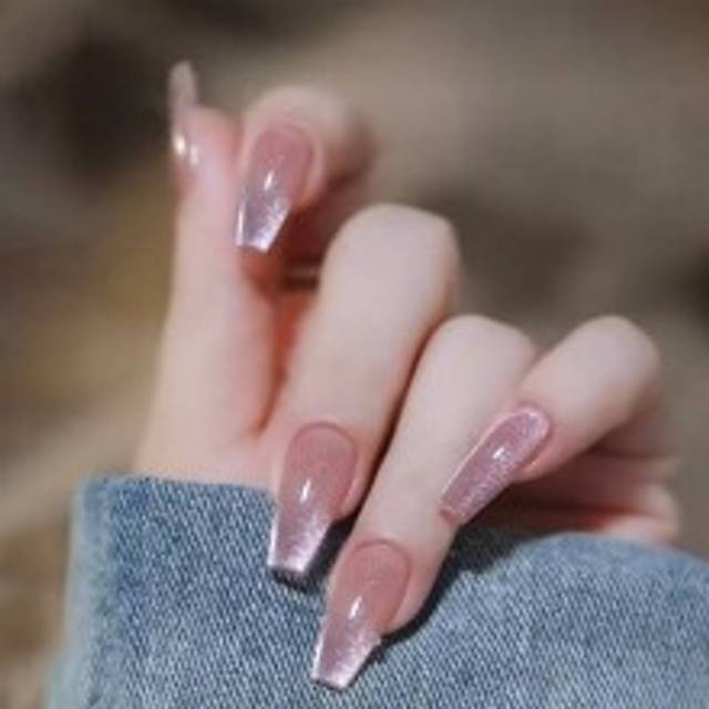 24 st Wide Cat Eye Pink Gradient Press på naglar med lim och nagelfil, medelstor för kvinnor och flickor, långvarig kistbalettdesign spiktillbehör - Genomskinlig