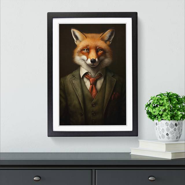 Fox in a Suit Painting No.3 - Black Framed (34cm H x 25cm W)