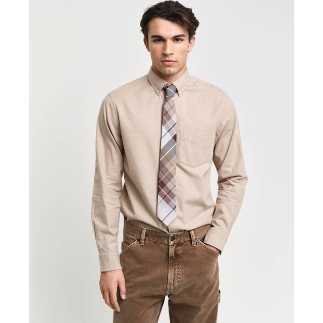 Regular Flannel Melange Shirt Herr, DRY SAND, M
