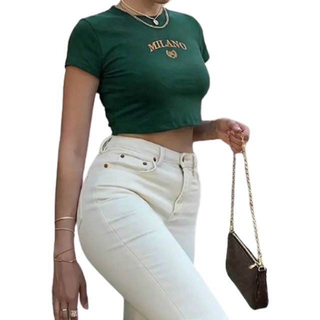 Jouncy Women&#39;s Cropped T-Shirt With Letter Embroidery