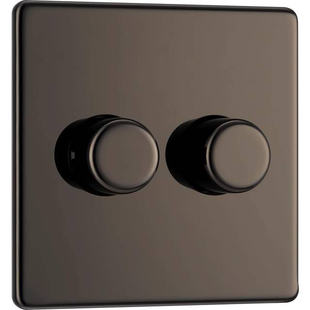Screwless Flat-Plate - 2 Gang 400W Dimmer Switch - Black Nickel