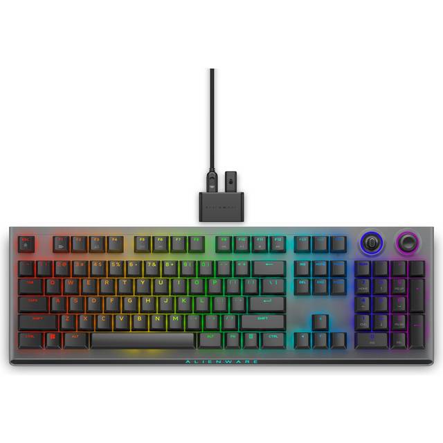 Alienware Tri-Mode AW920K - Tangentbord - AlienFX per tangent RGB / 16,8 miljoner färger - trådlös - 2.4 GHz, Bluetooth 5.1, USB - QWERTY - amerikansk - tangentbrytare: CHERRY MX Red - Dark Side of the Moon