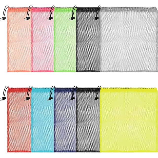 Multicoloured Nylon Mesh Drawstring Laundry Bags 10 Pack 355 x 40cm 14 x 1575 inches Sack Cord Bag for Storage Travel Washing Sports Equipment Beach