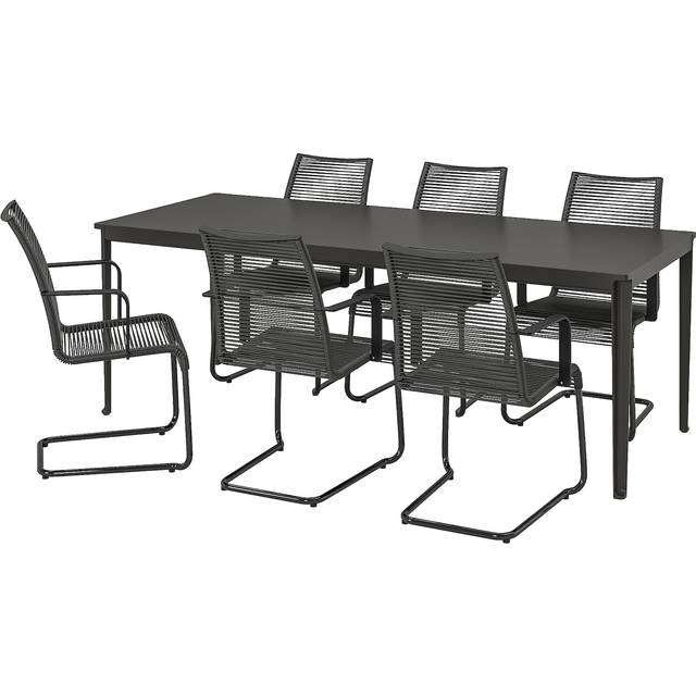 TEGELÖN / VÄSMAN bord+6 karmstolar, utomhus, mörkgrå/svart/svart